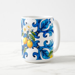 Mug sicilien, été, citron, mosaïque, bleu, foulard,