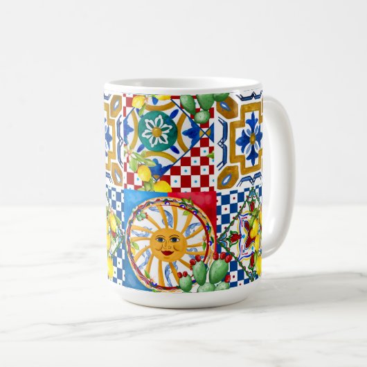 Mug Sicilien, majolica, tuiles, citrons (Devant droit)