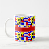 Mug Signal Nautique Coloré Drapeaux Nom Rouge Monogram (Gauche)