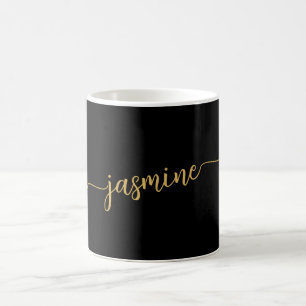 Mug Signature de nom de monogramme noir et or élégant