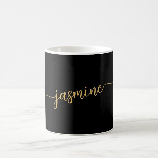 Mug Signature de nom de monogramme noir et or élégant (Centre)