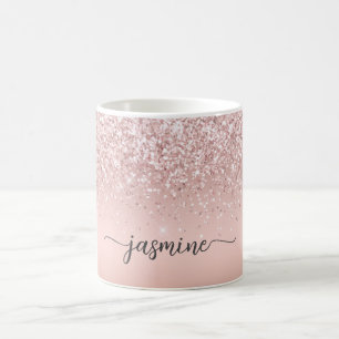 Mug Signature de nom de monogramme scintillant or rose