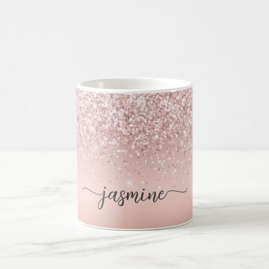 Mug Signature de nom de monogramme scintillant or rose (Centre)