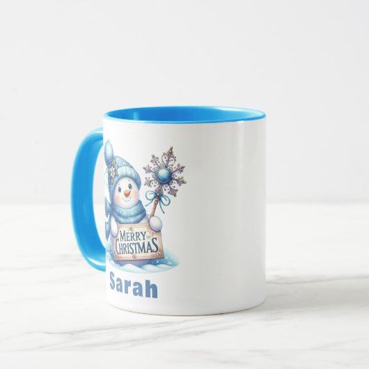 Mug SIGNE DE Noël Joyeux Snowman Bleu (Devant gauche)