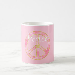 Mug Signe de paix cœur or aquarelle rose