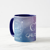 Mug Signe du zodiaque BALANCE Monogramme de nom bleu v (Devant gauche)