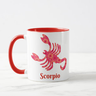 Mug Signe du zodiaque pour Scorpion en rouge et corail