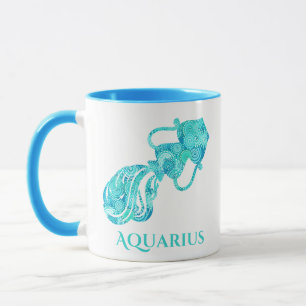 Mug Signe du zodiaque Verseau dans une fractale turquo