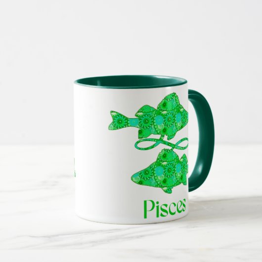 Mug Signe Zodiac pour Poissons en Vert de mer (Devant droit)