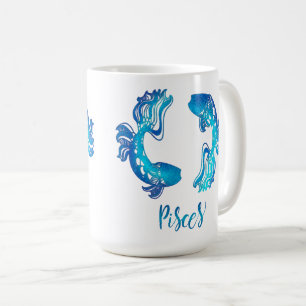 Mug Signe zodiacal Poissons lumière vive bleu pailleté