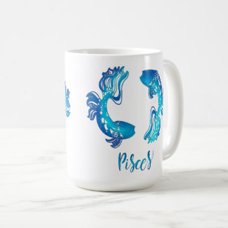 Mug Signe zodiacal Poissons lumière vive bleu pailleté