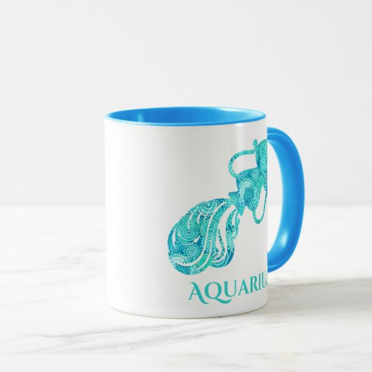 Mug Signe zodiaque pour Aquarius dans un fractal Turqu (Devant droit)