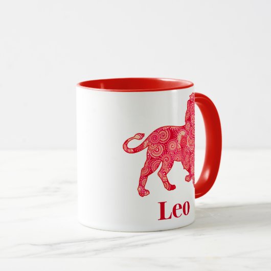 Mug Signe zodiaque pour Leo dans un Motif rouge fracta (Devant droit)