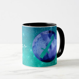 Mug SIGNE Zodiaque Sagittaire sur Ciel étoilé Turquois