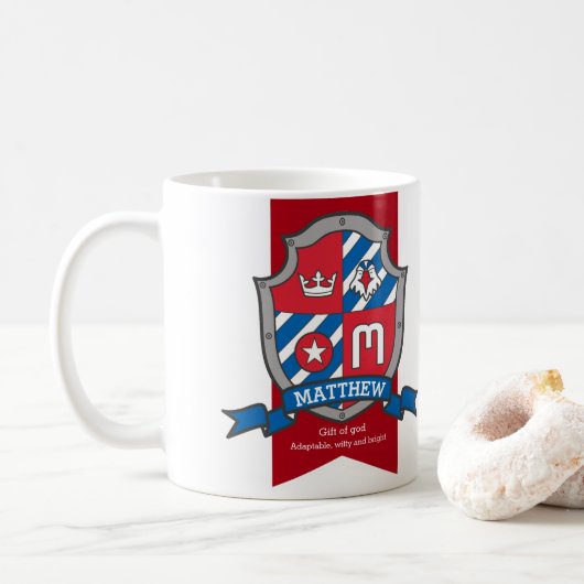 Mug Signification nommée bleue rouge héraldique de la (Avec donut)