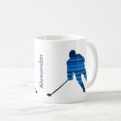 Mug Silhouette bleue du joueur de hockey sur glace (Devant droit)