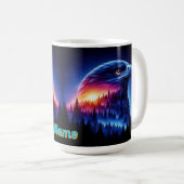 Mug Silhouette d'aigle avec coucher de soleil de forêt (Devant droit)