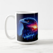 Mug Silhouette d'aigle avec coucher de soleil de forêt (Gauche)
