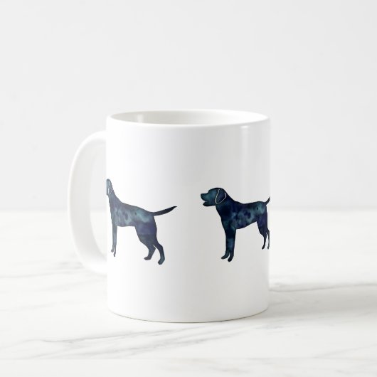 Mug Silhouette d'aquarelle noire Labrador Retriever (Devant gauche)