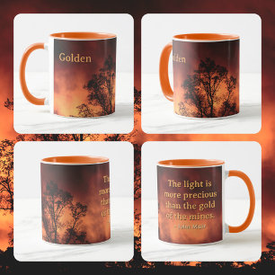 Mug Silhouette d'arbre Ciel doré Citation de John Muir