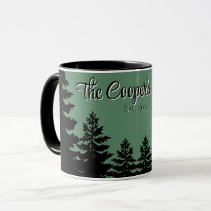 Mug Silhouette d'arbre pin minimaliste gris noir