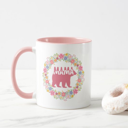 Mug Silhouette d'art de Maman Ours colorée (Avec donut)