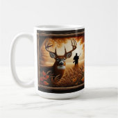 Mug Silhouette de cerfs et chasseurs d'automne en forê (Gauche)