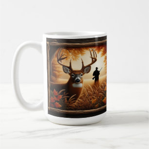 Mug Silhouette de cerfs et chasseurs d'automne en forê