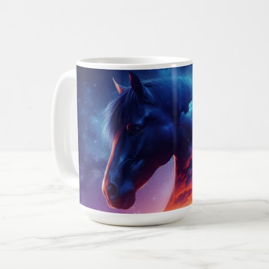 Mug Silhouette de cheval dans un paysage de forêt de c (Devant gauche)