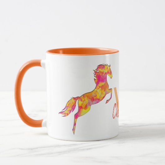 Mug Silhouette de cheval Flammes de feu Monogramme Nom (Gauche)