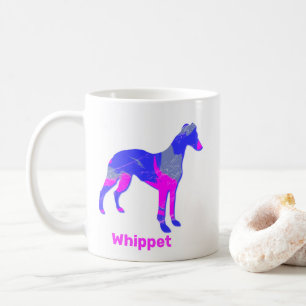 Mug Silhouette de chien Whippet rose chaud fou