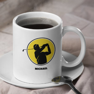 Mug Silhouette de golf des Mens Jaunes