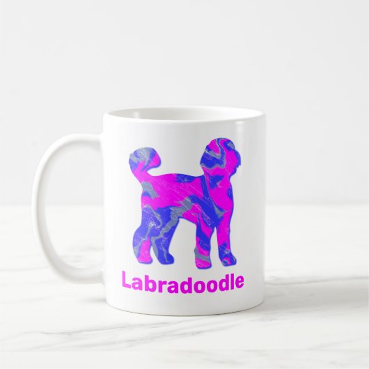Mug Silhouette de Labradoodle Chien Rose Chaud Fou (Gauche)