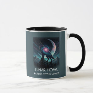 Mug Silhouette de loup galactique avec lune nébulaire