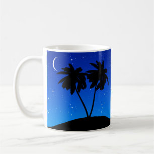 Mug Silhouette de palmier, Bleu du soir avec étoiles