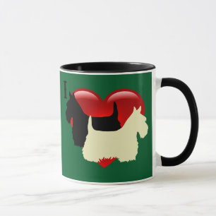 Mug Silhouette de Terrier écossais noir/blé dans un cœ
