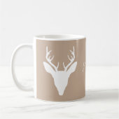 Mug Silhouette De Tête De Cerf Blanc Sur Beige Et Nom  (Gauche)