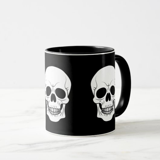 Mug Silhouette de tête de crâne noir et blanc Hallowee (Devant droit)