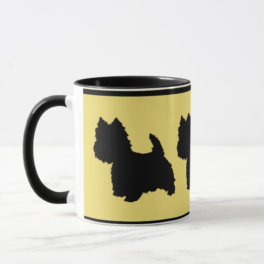 Mug Silhouette de Westie sur fond jaune (Gauche)