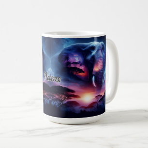 Mug Silhouette d'éléphant d'Afrique au coucher du sole