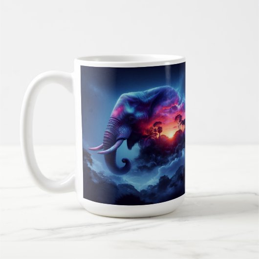 Mug Silhouette d'éléphant fusionnée avec un coucher de (Gauche)