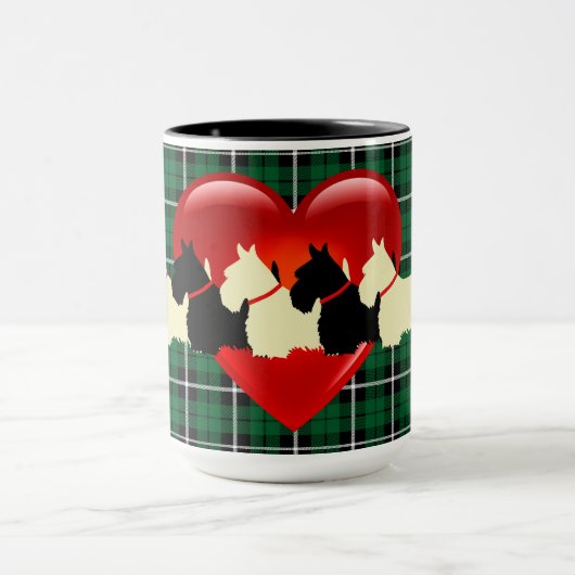 Mug Silhouette écossaise Terrier, Kelly plaid vert (Centre)