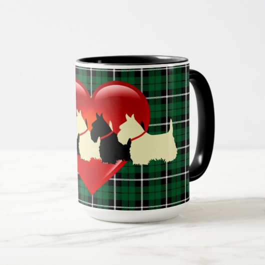Mug Silhouette écossaise Terrier, Kelly plaid vert (Devant droit)