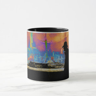 MUG SILHOUETTE HOMME MARCHANT À TRAVERS L'ART DES RUIN