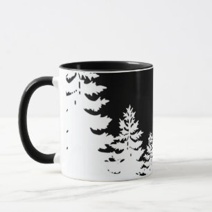 Mug Silhouette minimaliste de pin noir et blanc