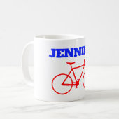 Mug Silhouette rouge simple de bicyclette + Nom fait (Devant gauche)