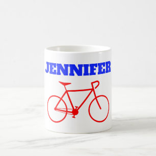 Mug Silhouette rouge simple de bicyclette + Nom fait