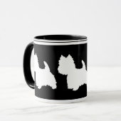 Mug Silhouette Westie blanche sur noir (Devant gauche)