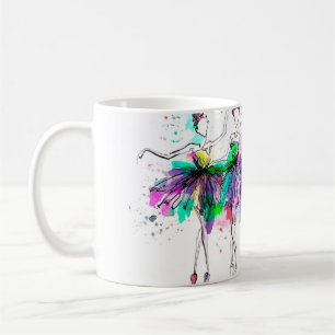 Mug Silhouettes d'aquarelle de ballerines. Pulvérisat