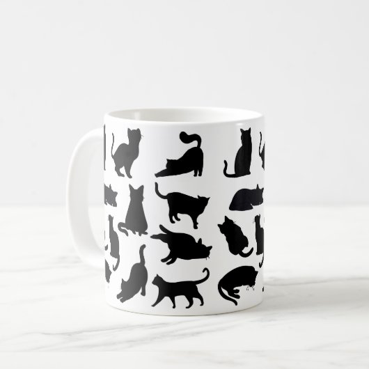 Mug Silhouettes de chats noirs et blancs (Devant gauche)